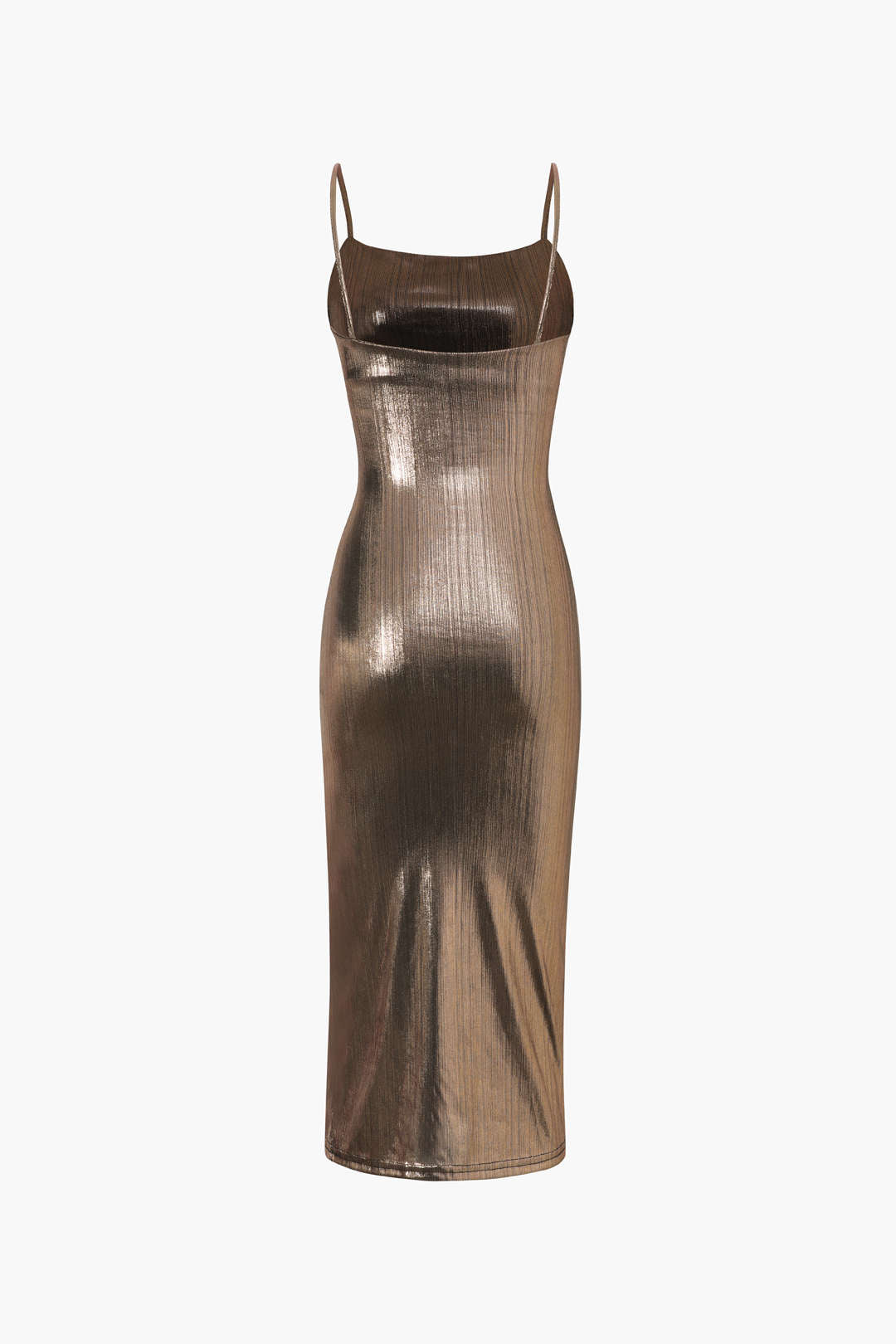 Metallic Ruched Slit Midi Dress