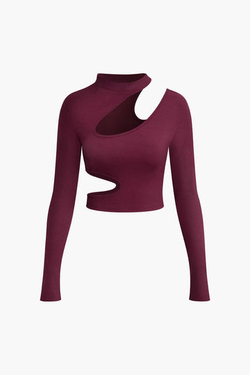 Cut Out Mock Neck Long Sleeve Crop Top