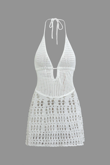 Crochet Halter Backless Knit Mini Dress