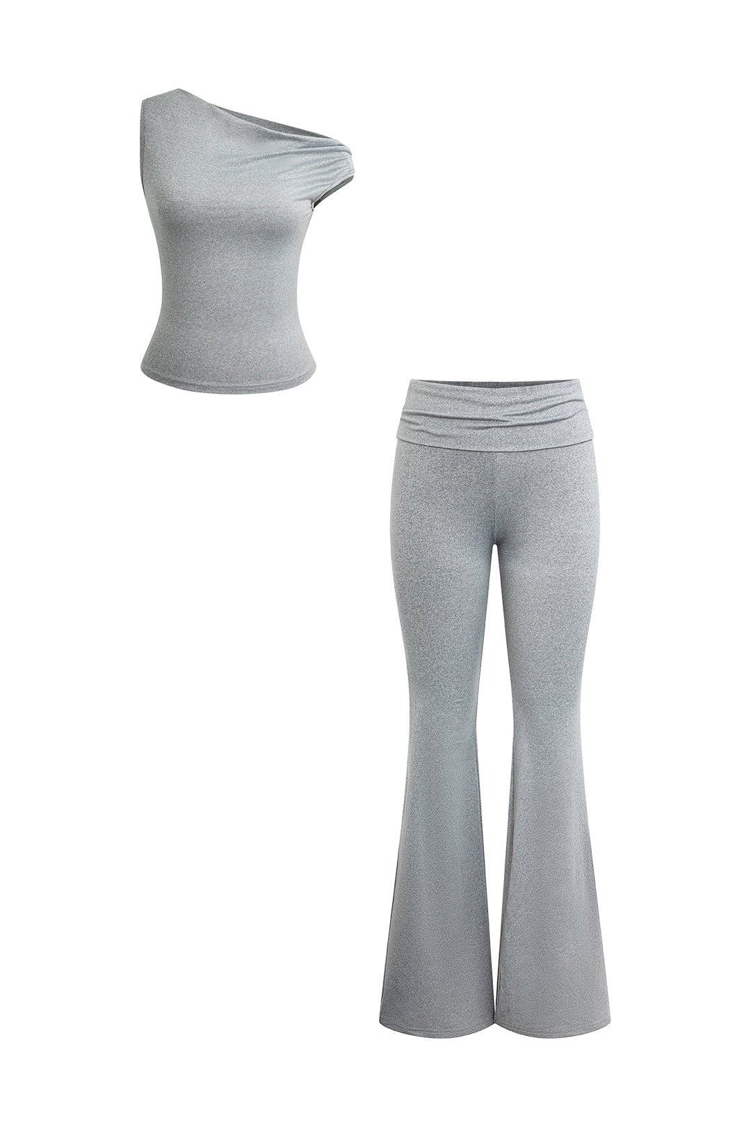 Asymmetrical Top And Flare Leg Pants Set