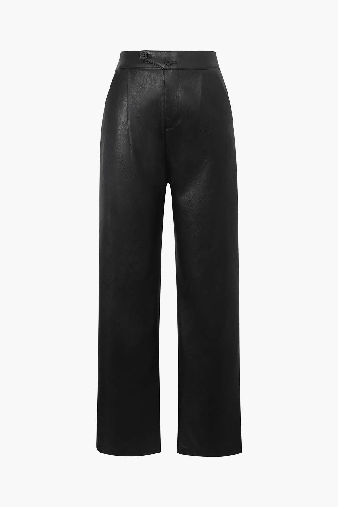 Faux Leather Elastic Waistband Straight Leg Pants