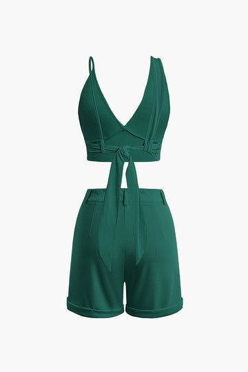 Solid Knot V-neck Cami Top And Shorts Set