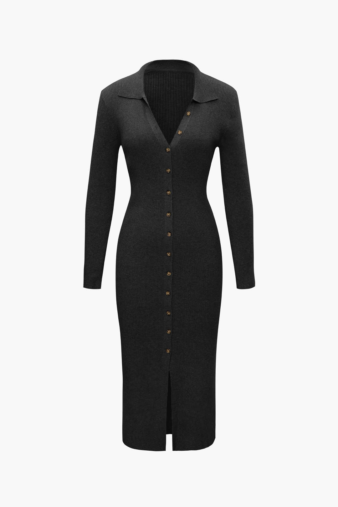 Rib Knit Long Sleeve Midi Dress