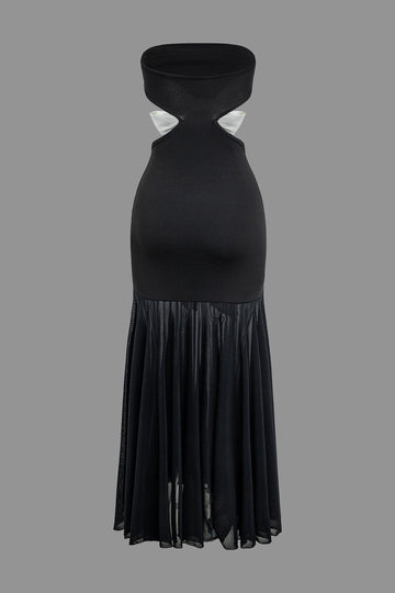 Contrast Bowtie Cut Out Strapless Ruched Maxi Dress