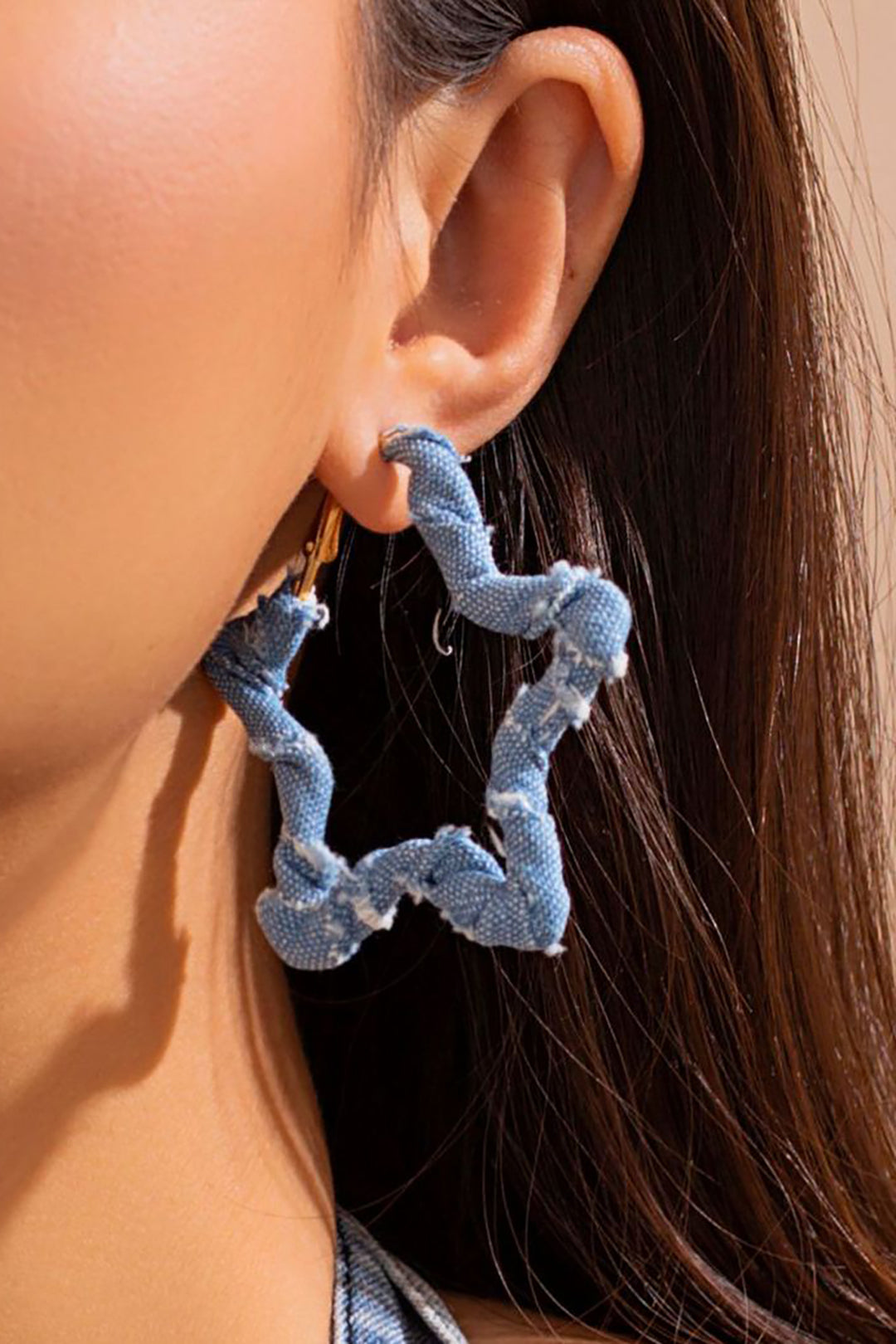 Distressed Denim Hoop Earrings