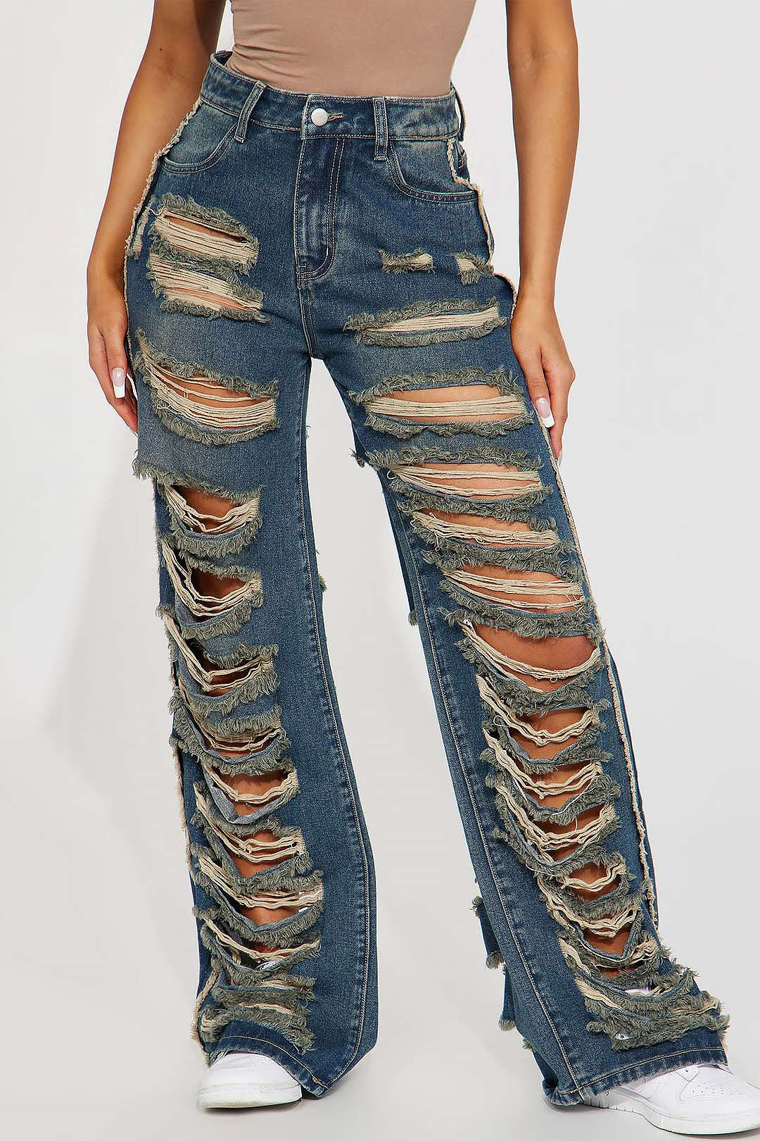 Low Rise Ripped Straight Leg Jeans