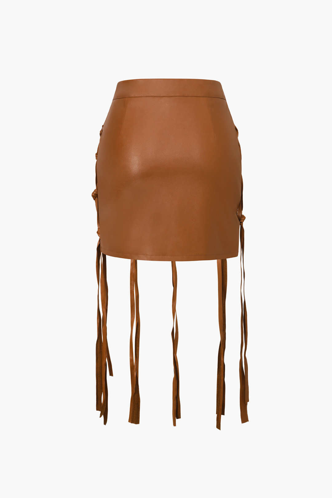 Faux Leather Braiding Fringe Mini Skirt