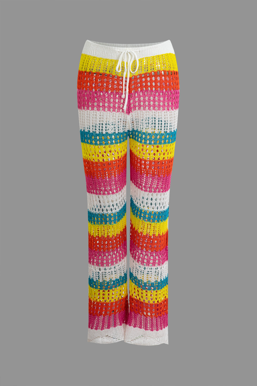 Color Block Crochet Hollow Out Drawstring Knit Pants