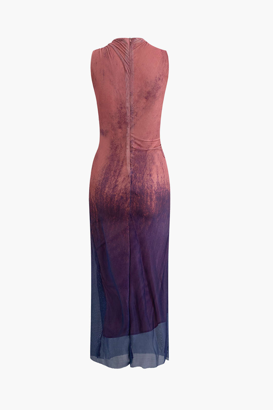 Tie Dye Mesh Ruched Sleeveless Midi Dress