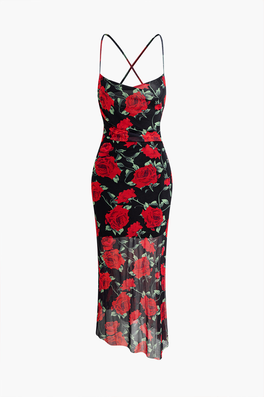 Floral Print Cross Strap Midi Dress