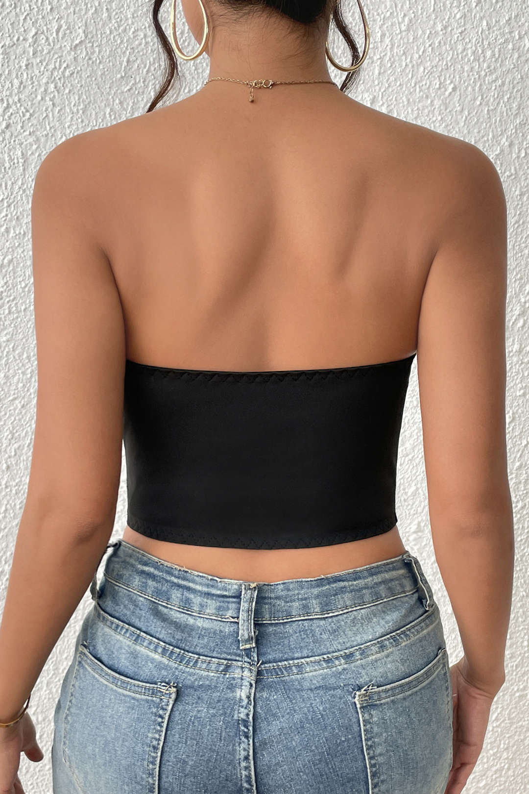 Ruched Open Back Crop Tube Top