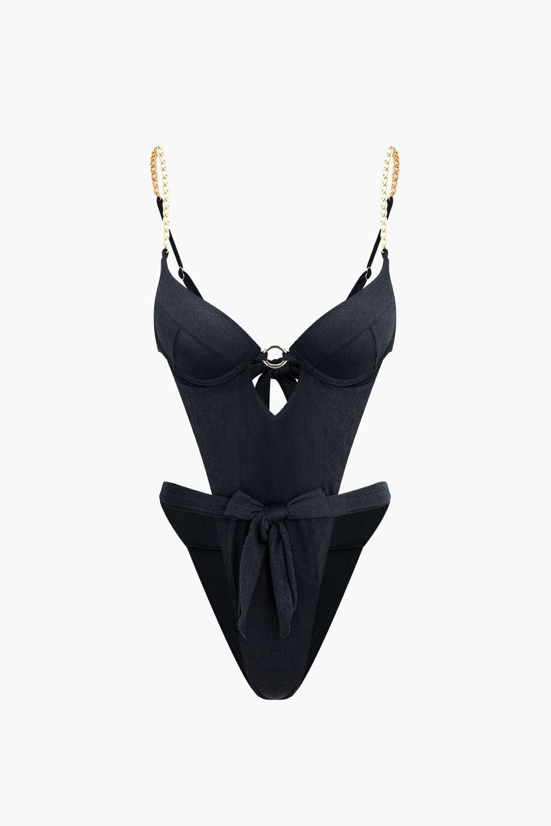 Tummy Control Chain Strap Bustier One-Piece Swimsuit