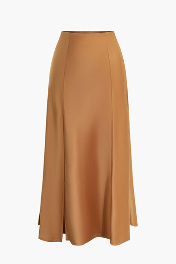 Solid A-line Split Stain Midi Skirt