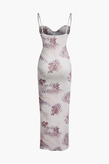 Floral Print Bodycon Slip Maxi Dress