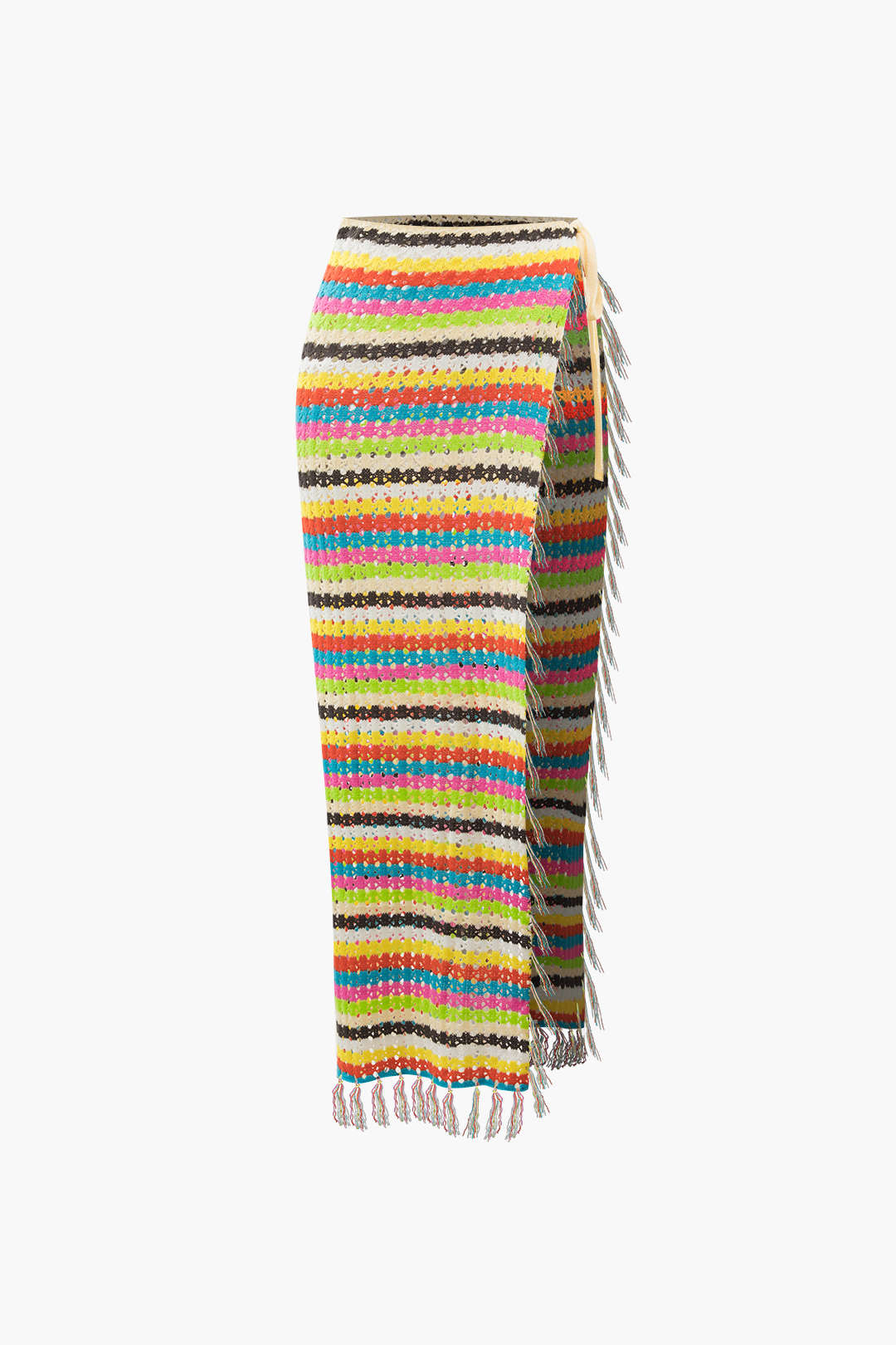 Rainbow Crochet Split Tassel Cover-Up Skirt