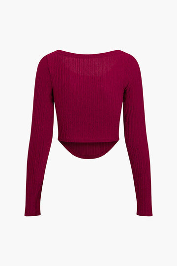 Solid Textured Long Sleeve Crop Top