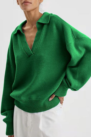 Open Collar Long Sleeve Sweater