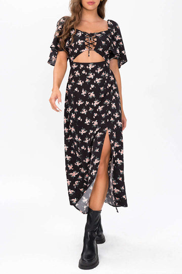 Floral Tie Front Midi Dress