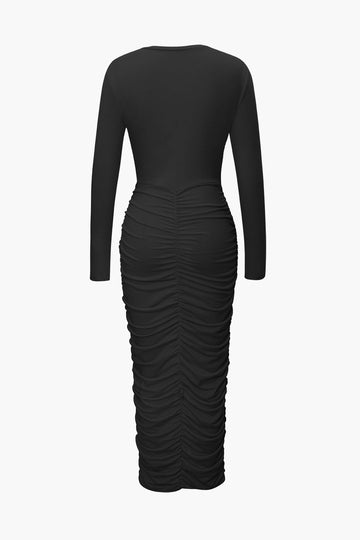 Ruched Cut Out Long Sleeve Maxi Dress