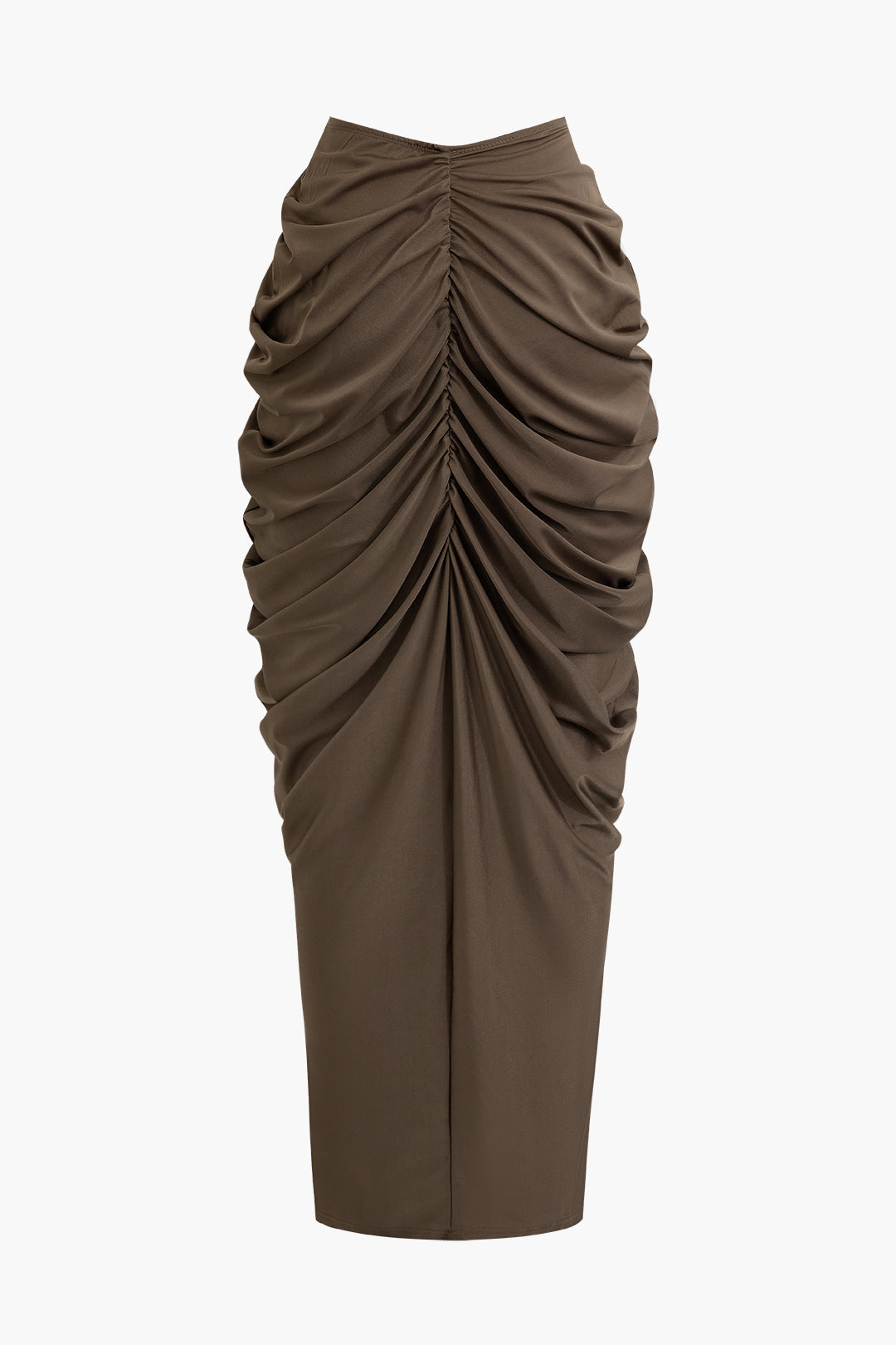 V-neck Ruched Top And V-shape Cut Waist Maxi Skirt Set