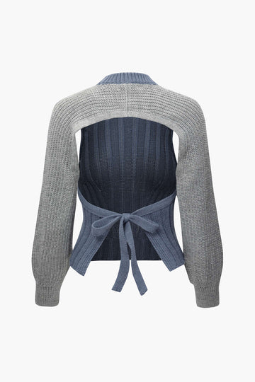 Colorblock Turtleneck Backless Tie Back Sweater