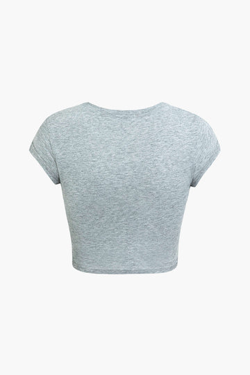 Hands Print Round Neck Crop T-shirt