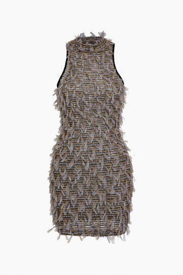 Textured Fringe Tweed Tank Mini Dress