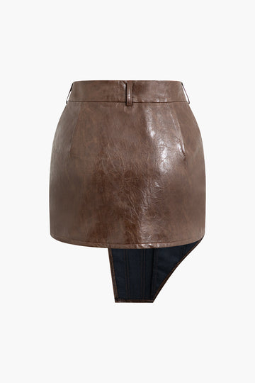 Asymmetrical Faux Leather Mini Skirt