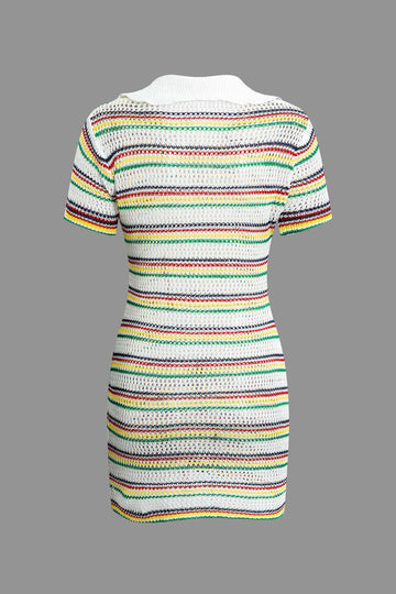 Stripe Collar Open Knit Mini Dress