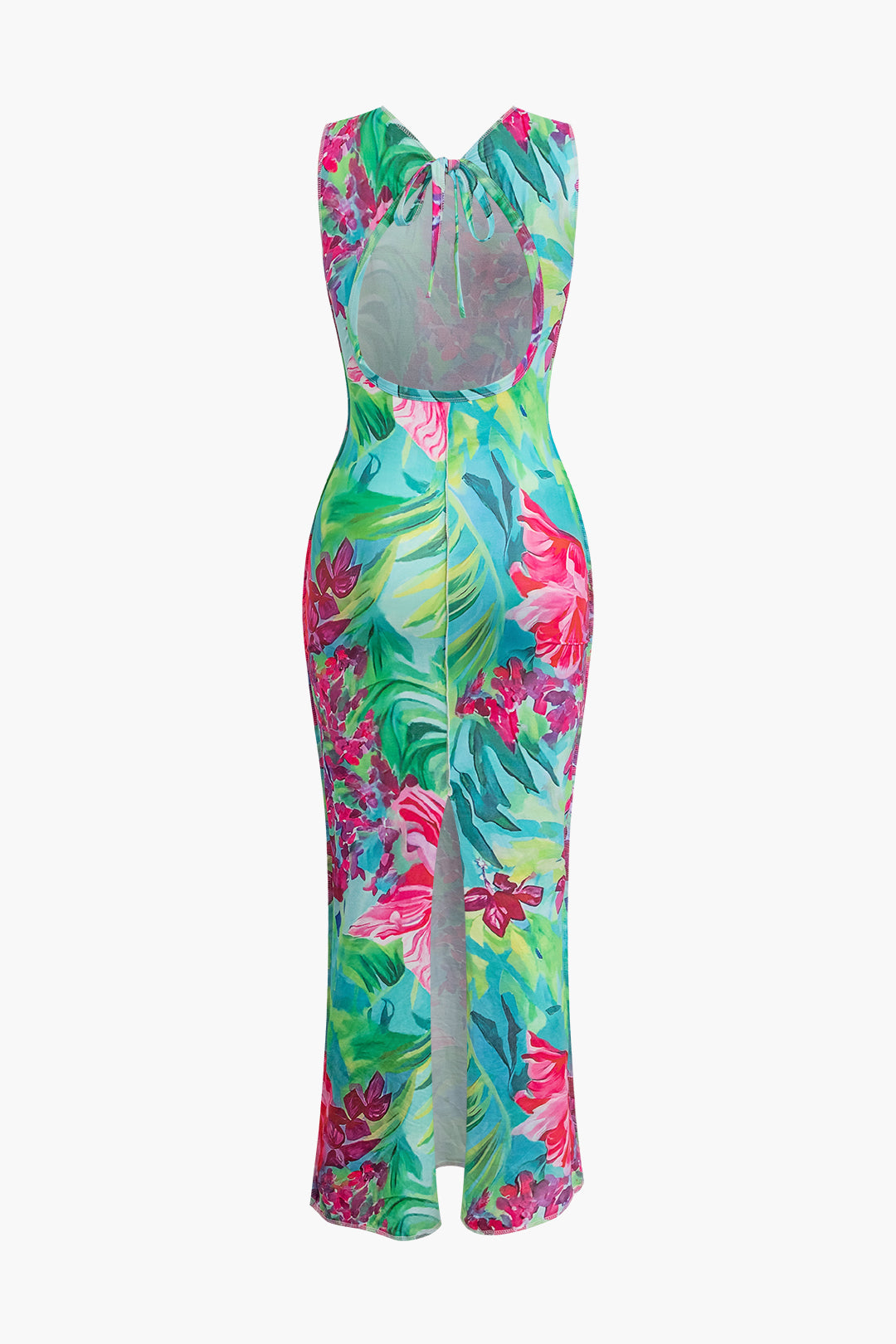 Tropical Floral Print Sleeveless Bodycon Maxi Dress