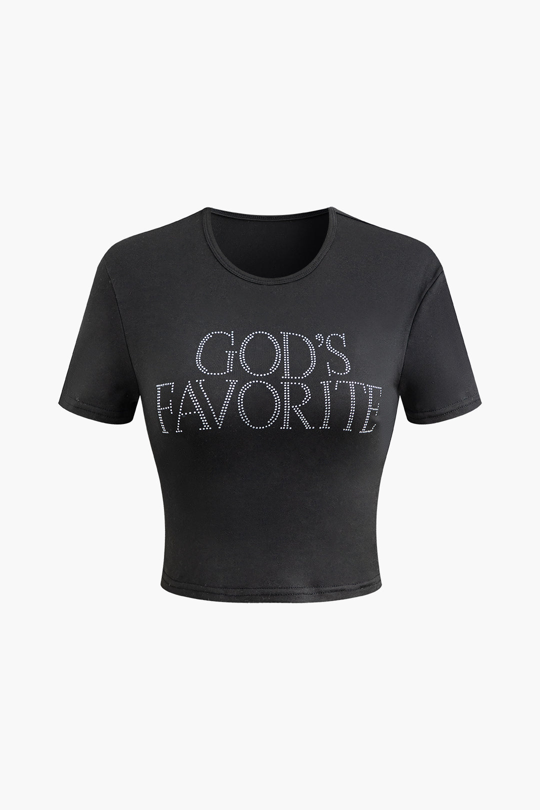 GOD'S FAVORITE Rhinestone Decor Crop T-shirt