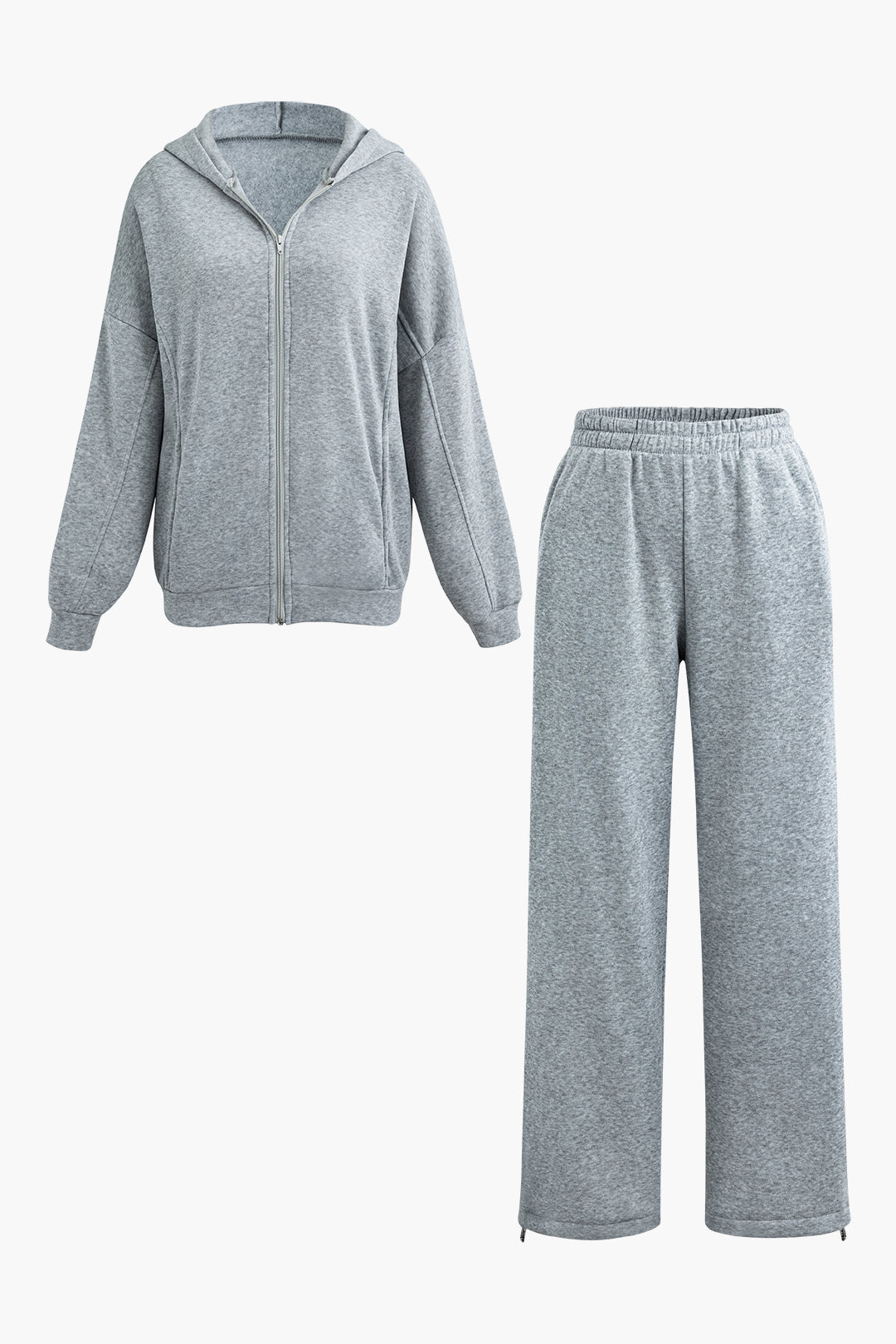 Zipper Hooded Sweatshirt And Drawstring Sweatpants Set