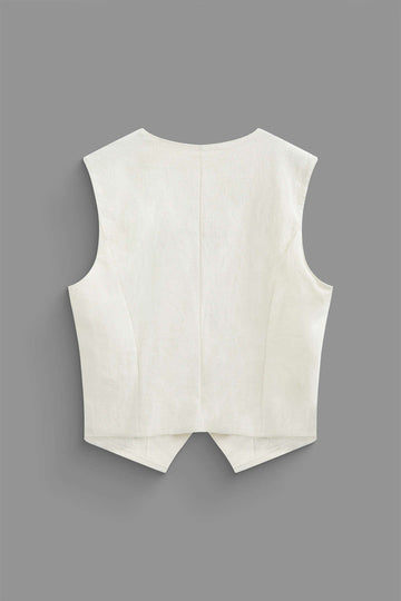 Linen V-neck Waistcoat And Pocket Pants Set