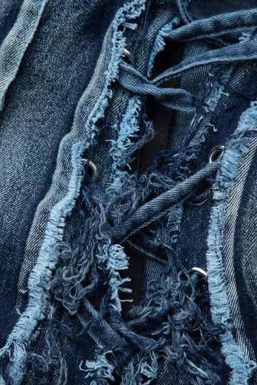 Asymmetric Frayed Denim Mini Dress