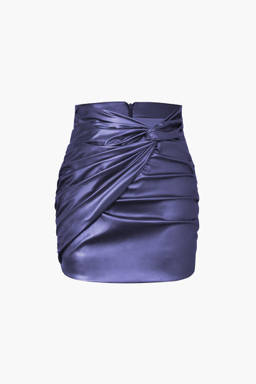 Metallic Faux Leather Knotted Mini Skirt