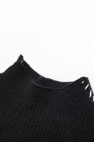 Contrast Whipstitching Turtleneck Long Sleeve Sweater