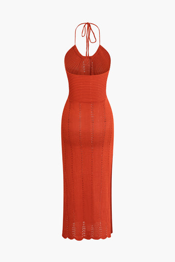 Halter Crochet Knitted Slit Midi Dress