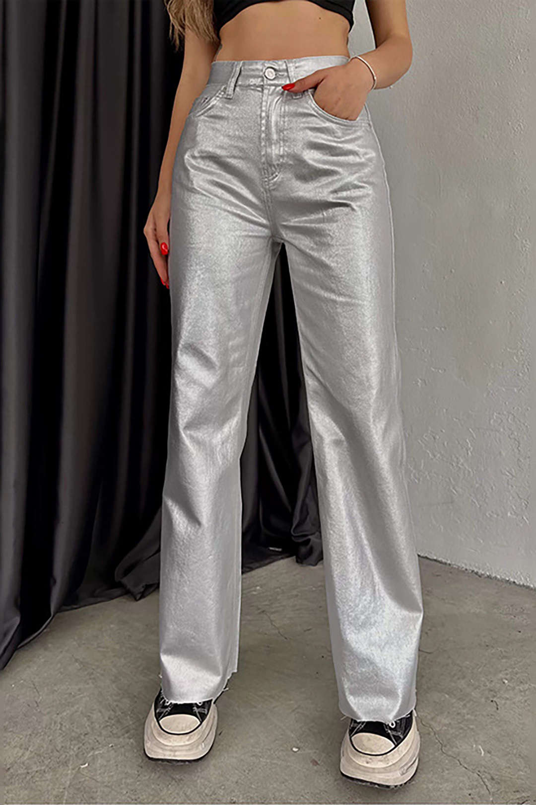 Metallic Pocket Skinny Leg Pants