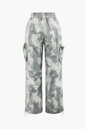 Tie Dye Drawstring Straight Leg Cargo Pants