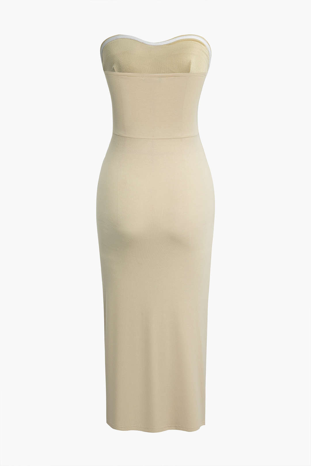 Solid Ruched Strapless Midi Dress