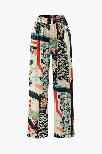 Floral Print High Waisted Straight Leg Pants