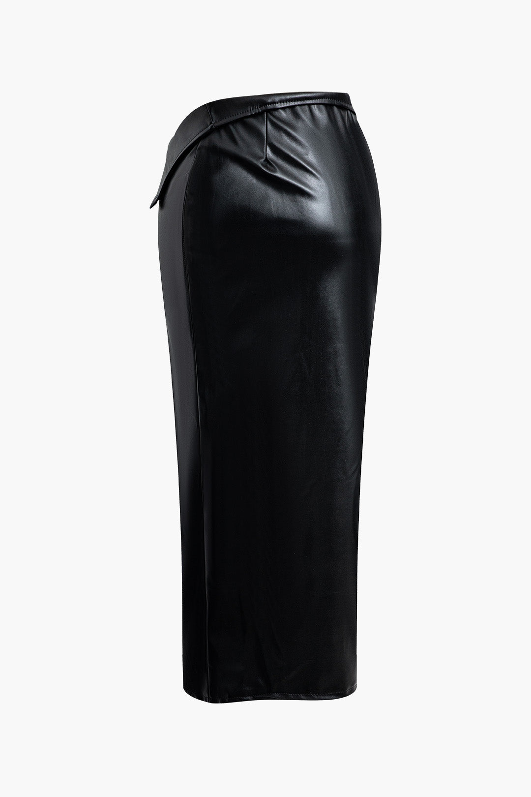 Faux Leather Tube Top And Asymmetrical Zipper Slit Midi Skirt Set