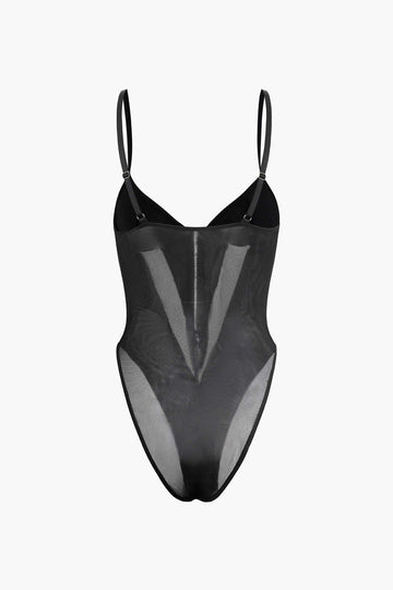 Hood And Eye Mesh Slip Bustier Bodysuit