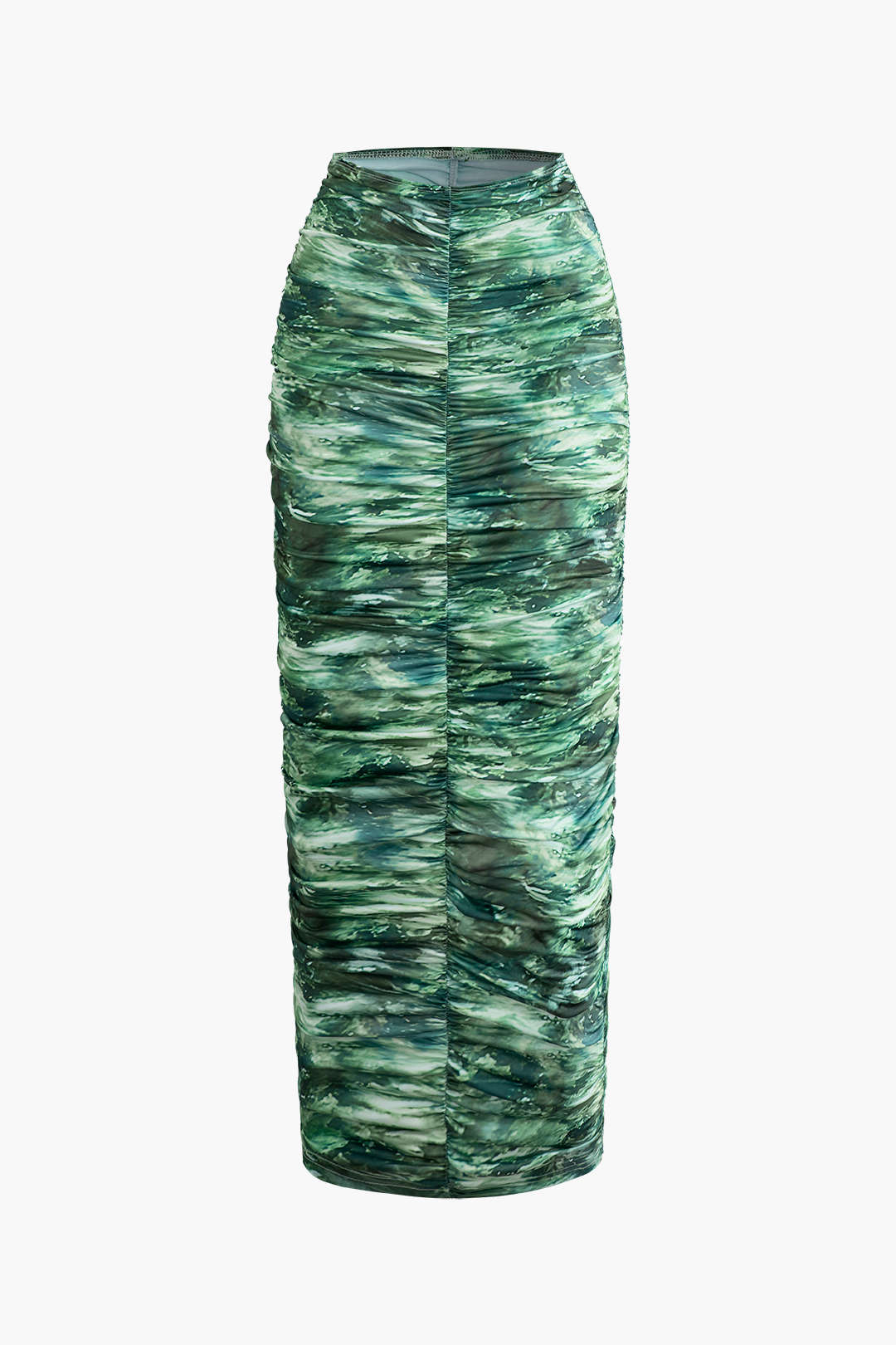 Tie Dye Mock Neck Ruched Tie Sleeveless Top And Maxi Skirt Set