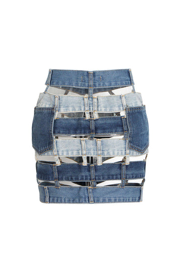 Patchwork Cut Out Denim Skirt