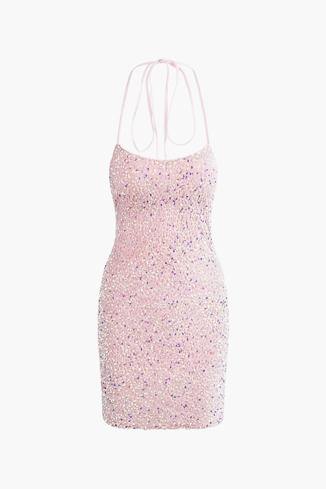 Sequin Embellished Halter Mini Dress