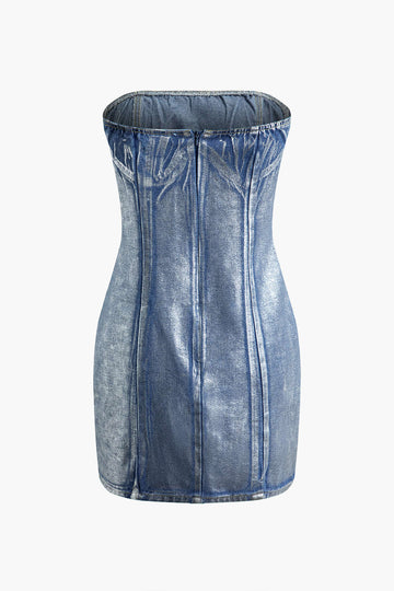 Faded Strapless Denim Mini Dress