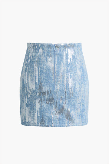 Sequin Denim Mini Skirt