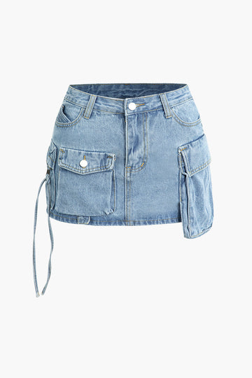 Multi Pocket Denim Mini Cargo Skirt