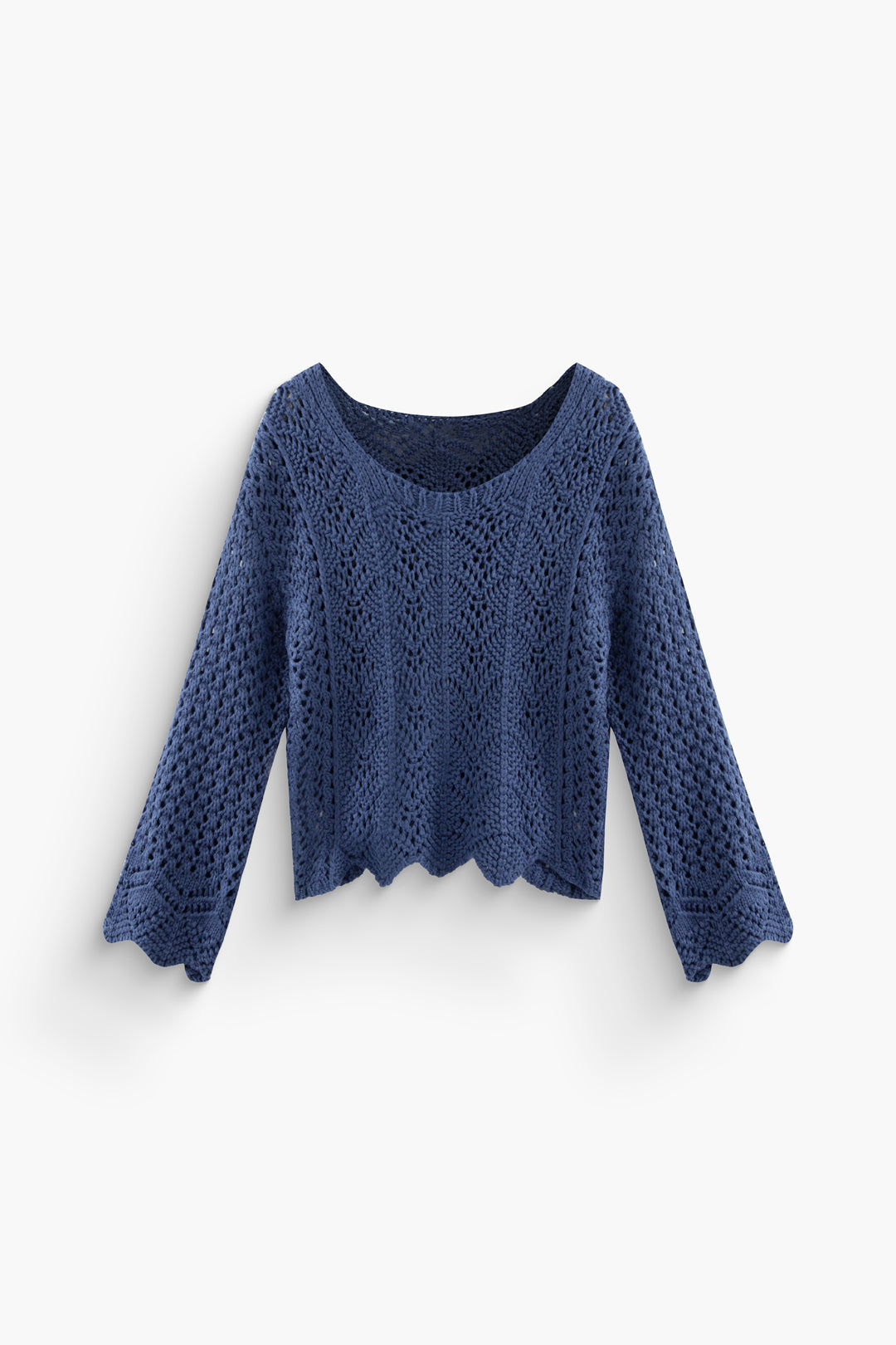 Asymmetrical Hem U Neck Long Sleeve Knit Top